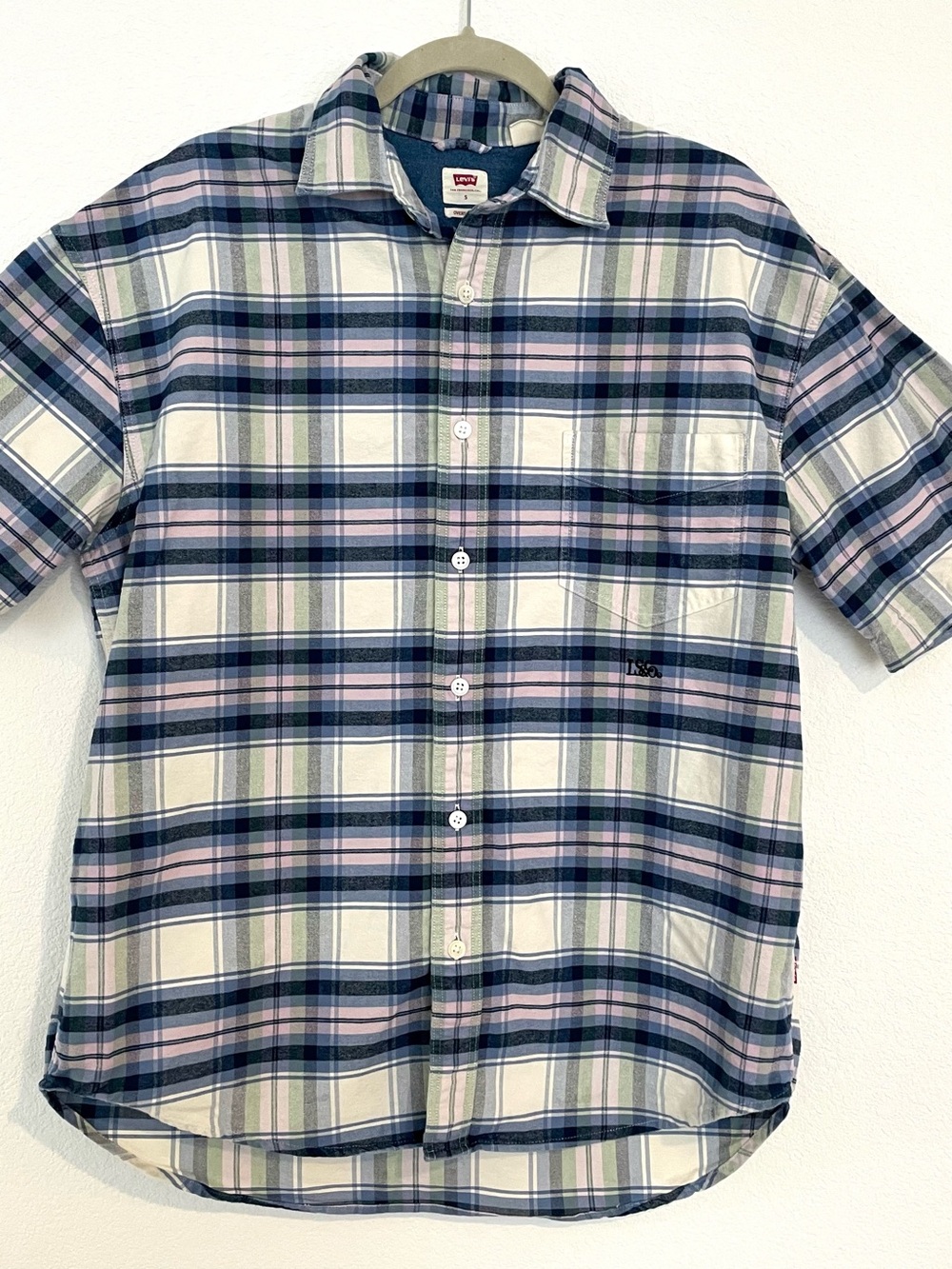 Levi's Men's Short Sleeve Plaid Button-Down Shirt - Blue, Pink & Cream